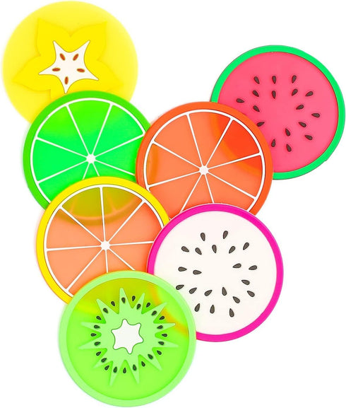 DomeStar Fruit Coaster, 7PCS 3.5" Non Slip Car Coaster, Colorful Silicone Drink Cup Mat
