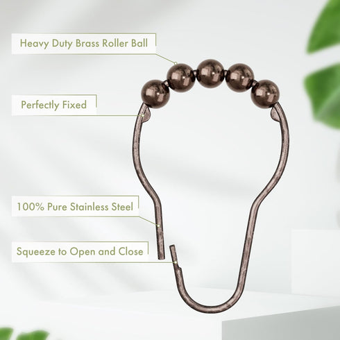 Amazer Decorative Bronze Shower Curtain Hooks - Stainless Steel Rust-Resistant - Set of 12 for Curtains