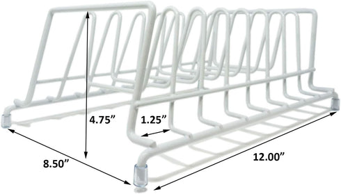 Huji Plates Holder Rack for Pots Pans Lid Organizer, TWO, White for Cabinet, Pantry or Kitchen Counter