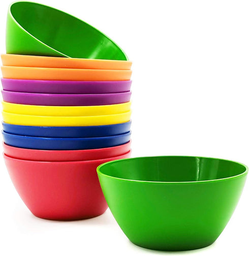 Plastic Bowls Set of 12, Unbreakable 6-inch Cereal/Soup/Salad Bowls, Microwave/Dishwasher Safe, BPA Free