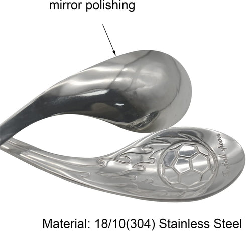 2Pcs Cereal Spoon 18/10 Stainless Steel Soup Spoon with Soccer Shape Embossed, 6.69inch Service Spoon and Bottle Opener