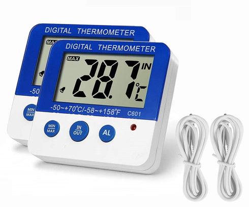 Fridge Freezer Thermometer with Max/Min Memory, LXSZRPH High & Low Temperature Alarms, Digital with Magnetic Stand, 2