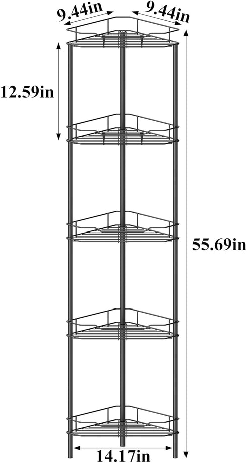 HuggieGems 5-Tier Black Shower Caddy Organizer with Hooks - Stylish Bathroom Storage