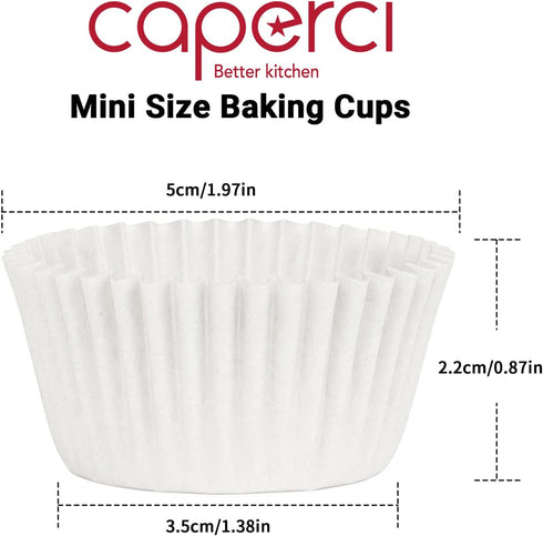 Caperci 500 Count Mini Cupcake Liners, White Muffin Liners, Greaseproof Small Cupcake Wrappers for Baking