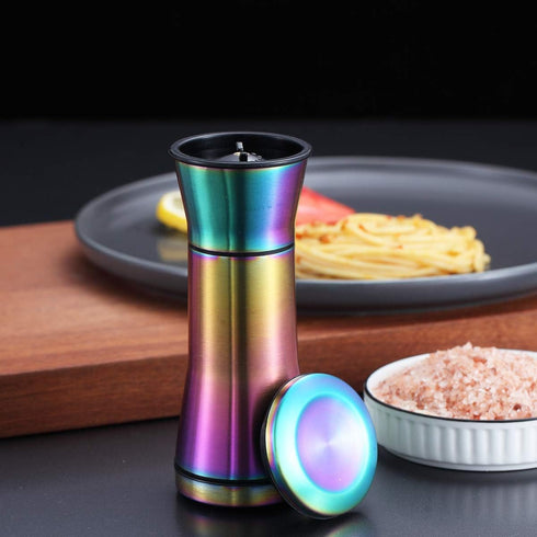 Rainbow Salt and Pepper Shakers, Kyraton Titanium Plating Stainless Steel Grinders, Set of 2