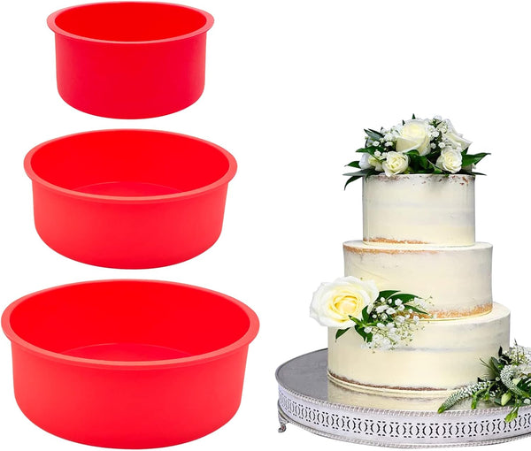 3 Pieces Silicone Cake Pans, Round Silicone Molds for Baking Quick Release Bakeware Pans, Non-Stick Reusable Cake Pan