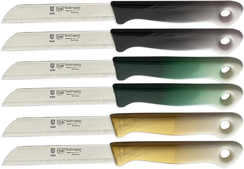 SMI 6 Pcs Paring Knife Set, Serrated Solingen Germany Vegetable and Fruit Kitchen Knives, Multi Color