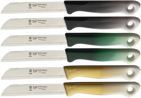 SMI 6 Pcs Paring Knife Set, Serrated Solingen Germany Vegetable and Fruit Kitchen Knives, Multi Color