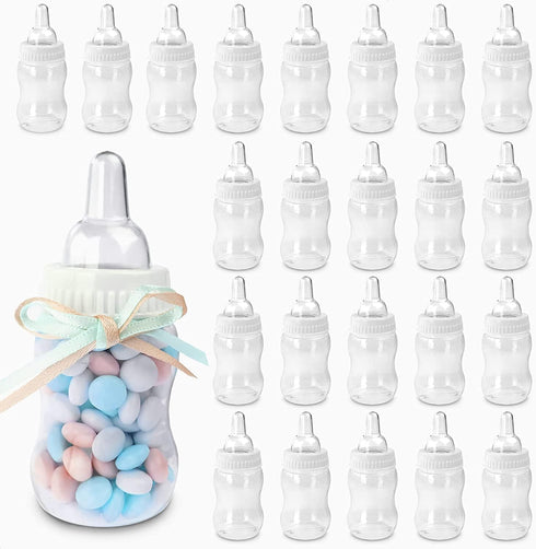 4.25 inch 24 Fillable Plastic Mini Baby Bottles Bulk White Cap Pieces Baby Shower Shower Favors