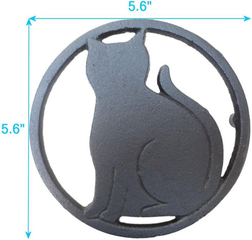 Black Cat Metal Trivet with Feet, Cast Iron, 5.6-Inches Across, Kitchen or Dining Table Decor
