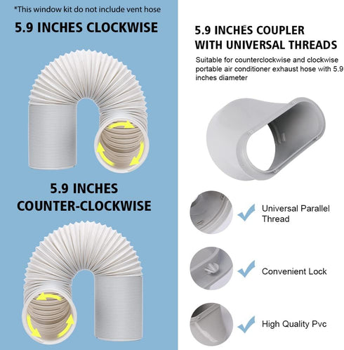5.9 Portable Air conditioner Window Kit, Adjustable Vertical/Horizontal Sliding Window Kit Plate for Unit, AC Window