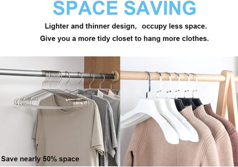 Seropy Coat Hangers, 10 Pack Heavy Duty Stainless Steel Hangers with Non Slip Grooves, 16.5 Inch Ultra Thin Metal