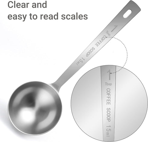 Flezoo 4Pcs 1 15ML Coffee Scoop Spoon - Tablespoon Stainless Steel Long Handle Measuring Spoons for Ground Coffee