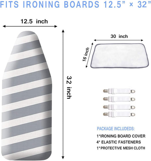 12.5 x 32 Inch Mini Ironing Board Cover - Extra Thick Pad, Resists Scorching and Staining