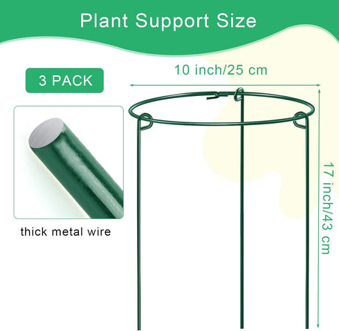3 Pack (10" 17" Tomatoes,Rose,Astilbes,Vine HiGift Peony Cages Support Stakes Ring for Garden, Round Plant Support