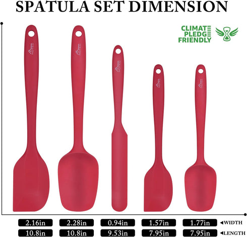 HOTEC Heat Resistant Silicone Rubber Spatula Set - 600? BPA-Free Kitchen Cooking Spatulas, Red Set of 5