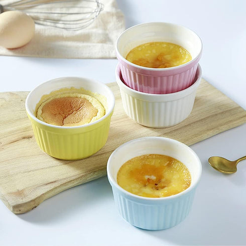 Ramekins 6oz Oven Safe, Creme Brulee and Souffle Dishes, Porcelain Baking Bowls, Set of 6, Pink