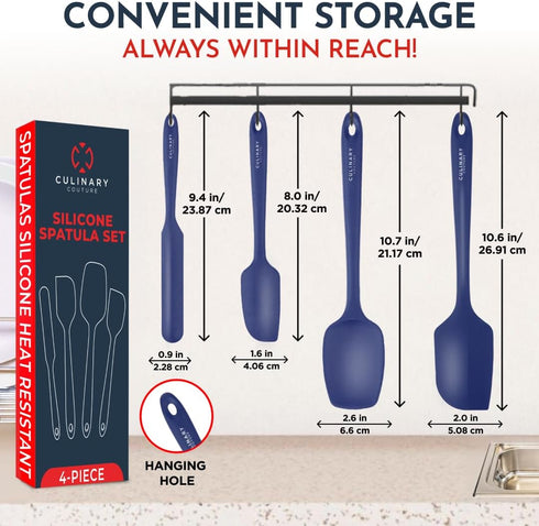 Culinary Couture 4-Piece Blue Baking Spatula Set - Silicone Heat Resistant Spatulas for Nonstick Cookware