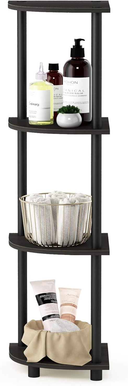 4-Tier Furinno TURN-N-TUBE Corner Shelf, Corner Bookshelf, Display Storage Shelves with Open Shelves, for Organization