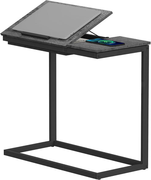 TUTOTAK C Shaped End Table, Large Side Table with Storage Bag, TV