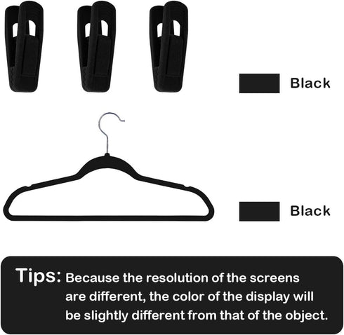 Trgowaul Thin Velvet Hangers Clips, Strong Finger Clips for Pants (20pc, Black)