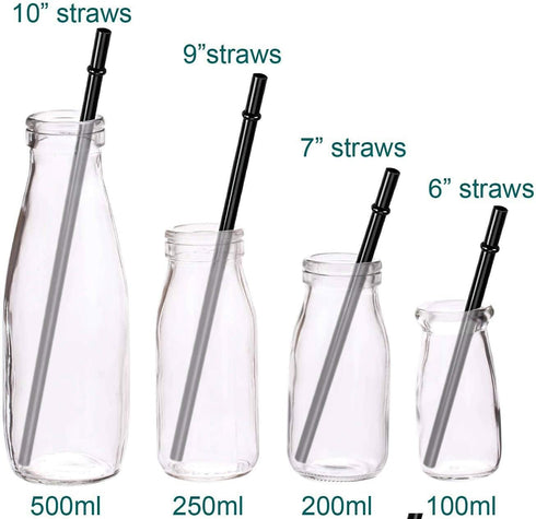 DAKOUFISH 10 Inch Long Black Reusable Plastic Drinking Straws Set of 12 with Cleaning Brush for 16 oz & 24 oz Mason Jars