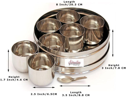 Stainless Steel Masala Box,Stainless Steel Masala Dabba, Stainless Steel Spice Container, Indian Kitchen Spice Box for Chefs