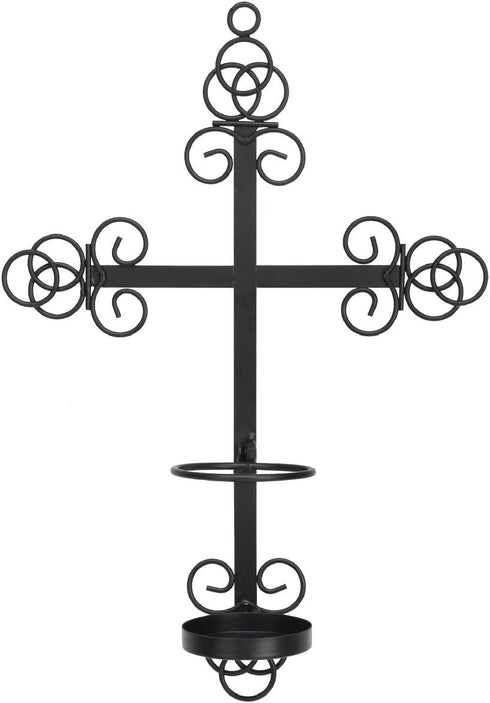 Trinity Cross Bronze Wall Sconce with Candle Safety Guard Ring for All