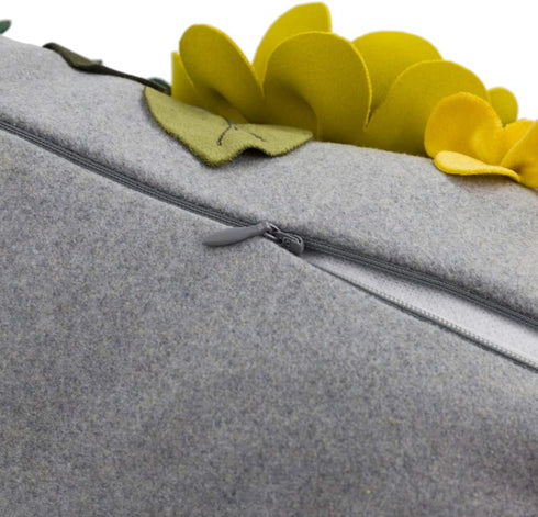 JWH Decorative 3D Flower Throw Pillow Cover, Handmade Floral Accent Pillowcase, 12x20 Inches, Gray Yellow for Sofa