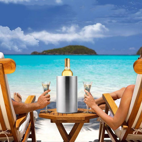 Jolitac Stainless Steel Wine Chiller Bucket - Double Wall Wine Cooler, Insulated Champagne Beer Ice Bucket