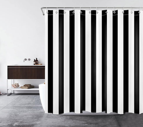 LB Black and White Shower Curtain, Striped Bathroom Curtain, 72x72 inch Waterproof Polyester Fabric