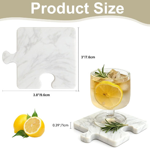 Aturalux Set 4, Marble Coasters of Luxury Aesthetic Modern Decor for Coffee Table, White Mable Real Natural Stone