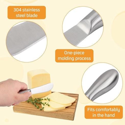 Spreader Knife Set, 4-Piece Cheese and Butter Knives, Mini Serving Tongs, Stainless Steel Multipurpose Knives