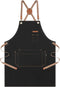 Chef Apron for Men and Women with Gift Box, Cross Back Apron with Pockets for Cooking, Baking, Cotton Canvas Work Apron