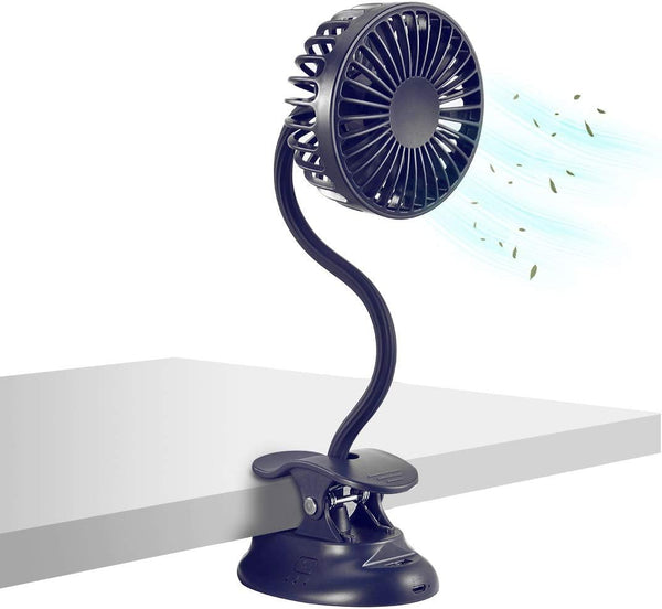 Clip on Fan USB Battery Operated Desk Clip Fan with Emergency Power Bank, Rechargeable Personal Fan, Navy Blue