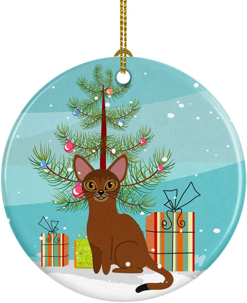 Caroline's Treasures Abyssinian Cat Merry Christmas Tree Ceramic Ornament, Christmas Tree Hanging Decorations for Home