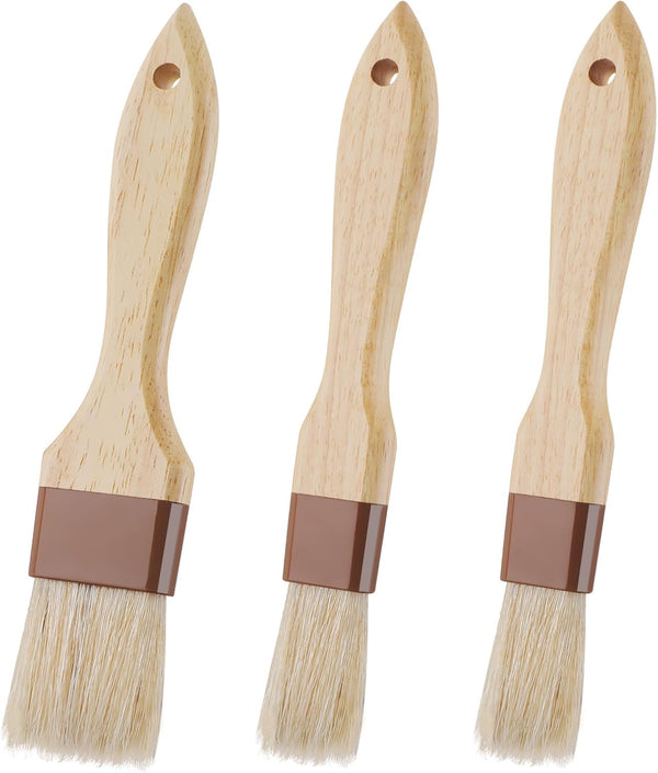 3 Pcs Natural Bristle Pastry Brush Set - Cooking, Food, Butter, and BBQ Brushes for Sauce and Baking