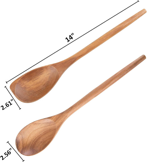 2PCS Acacia Wooden Spoons For Cooking-14 Inch Smooth Finish Cooking Spoons-Comfortable Grip Wood Spoons for Cooking - Non-Stick Cooking Utensils (Spoon + Corner spoon)