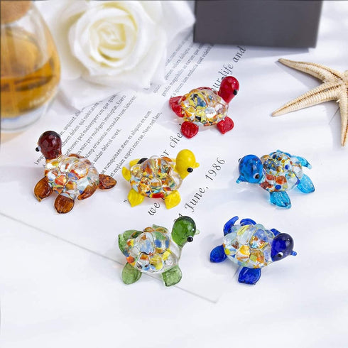 H&D HYALINE & DORA Handmade Mini Sea Turtle Art Glass Blown Figurine, Set of 6