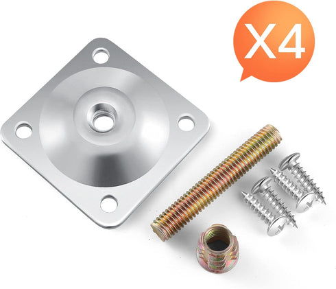 Leg Mounting Plates, 4 Sets Furniture Leg Attachment Plates, 5/16"(M8) Industrial Grade Flat Mounting T-Plates with