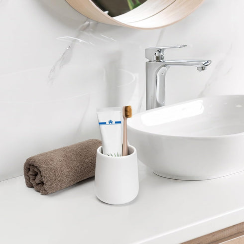 13.5oz 400ml, Bathroom Tumbler Cup Ceramic Reusable Toothbrush Cup Toothbrush Holder Adequate for Your Bathroom (White)