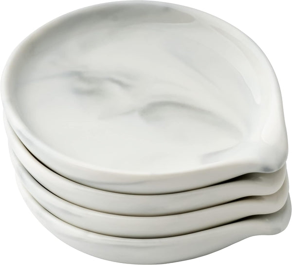 Spoon Rest - Ceramic Spoon Holder for Kitchen Counter, Dishwasher Safe Marble Decor, 3.5 Inches