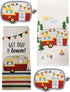4 Piece Happy Camper Kitchen Towel Bundle - 1 Tea Towel, 1 Terry Towel, 2 Potholders