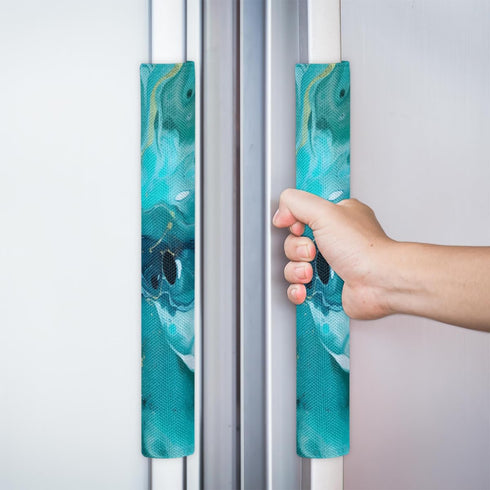 Teal Green Marble Print Refrigerator Door Handle Covers, Set of 2 Kitchen Appliance Handle Covers for Fridge,