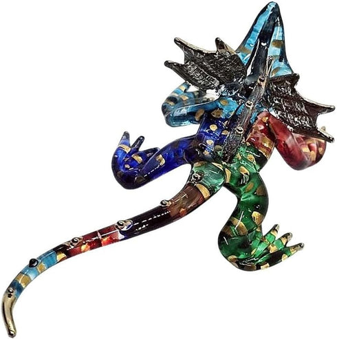 Tiny 2¼" Multicolor Frilled Lizard Agama Chameleon - Miniature Hand Blown Glass Decorative Figure