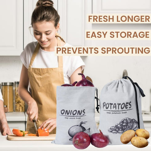 Reusable Potato Onion Storage Bag, 2 Packs with Drawstring Closure for Pantry Vegetable Storage