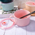 Microwavable Soup Bowl with Handle and Lid 30.4 OZ Ceramic Cereal Bowls Soup Mugs Soup Containers for Oat Instant Noodles and Snacks Modern Simple Style Pink by LMRLCS