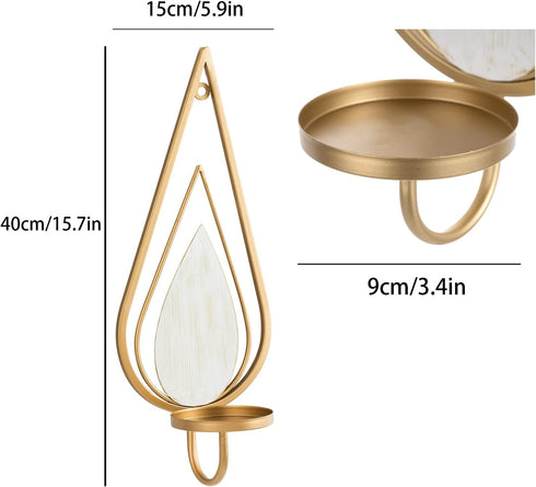 Set 2 ZOOYOO Gold Wall Sconce Candle Holders of - Metal Raindrop Hanging Iron Candle Sconces for Home Decor, Bedroom