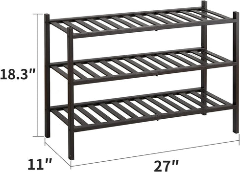 Furshus 3-Tier Closet, Shoe Rack, Bamboo Stackable Shoe Shelf Storage Organizer, Shoe Stand for Entryway and Hallway