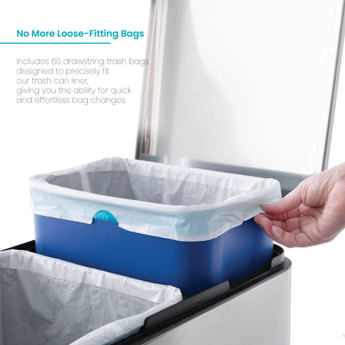 5.3 20 20R, 60-Count Home Zone Living Gallon Kitchen Trash Bags with Drawstring Handles, Heavy Duty Custom Fit Design